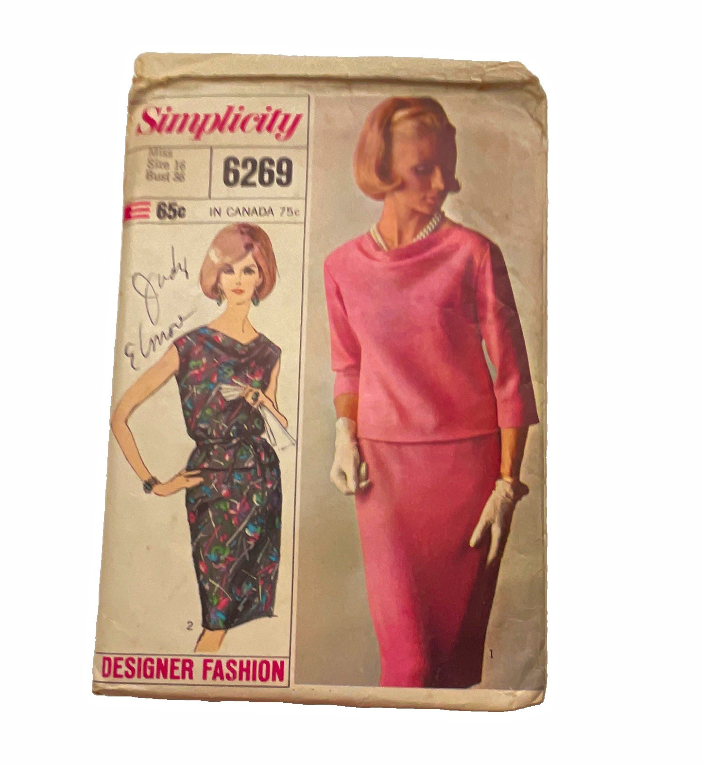 Simplicity 6269 Women\'s Vintage Original Designer Fashion Dress Sewing Pattern