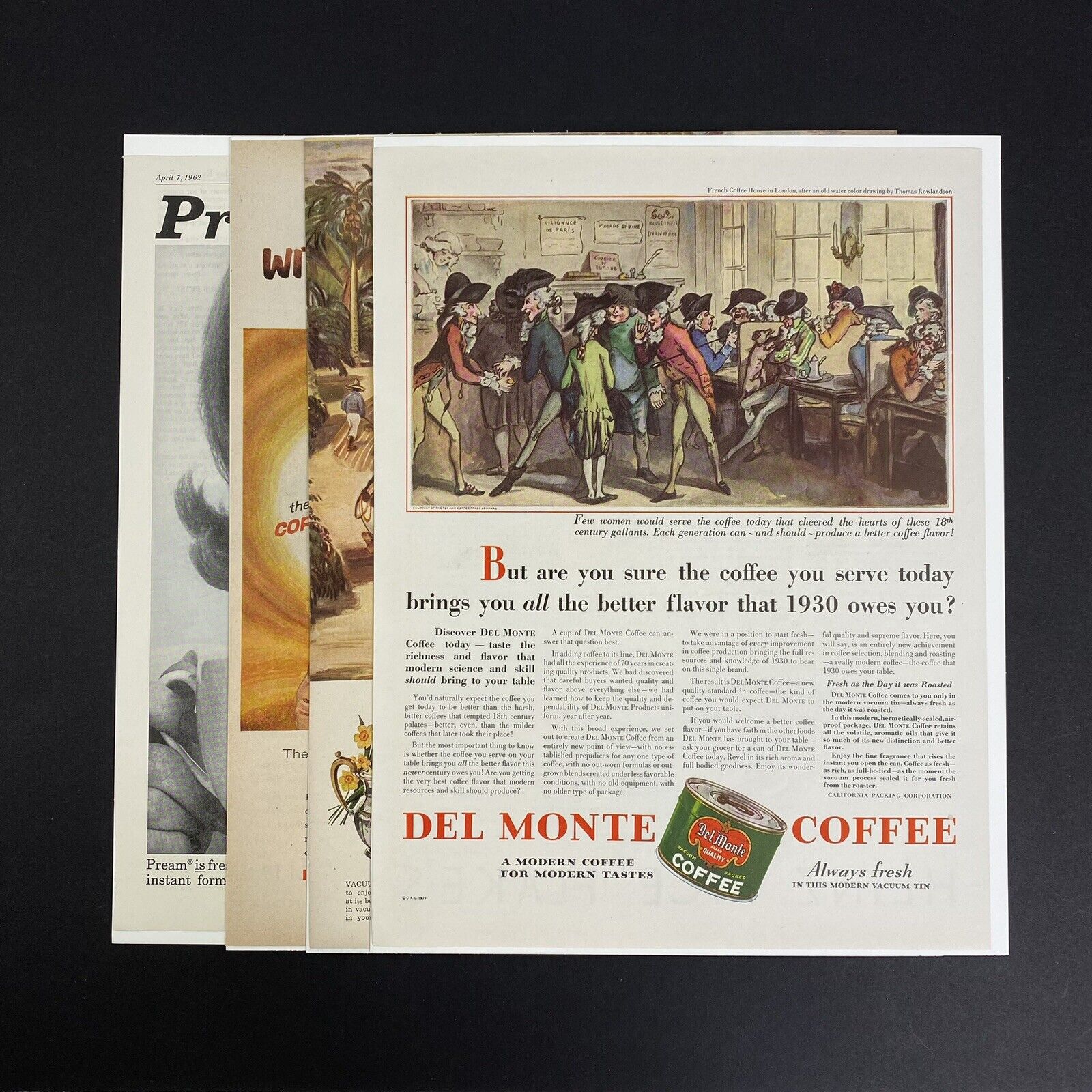 Vintage 30s-60s Coffee Print Ads Lot Of 4  Del Monte Chase & Sanborn Pream