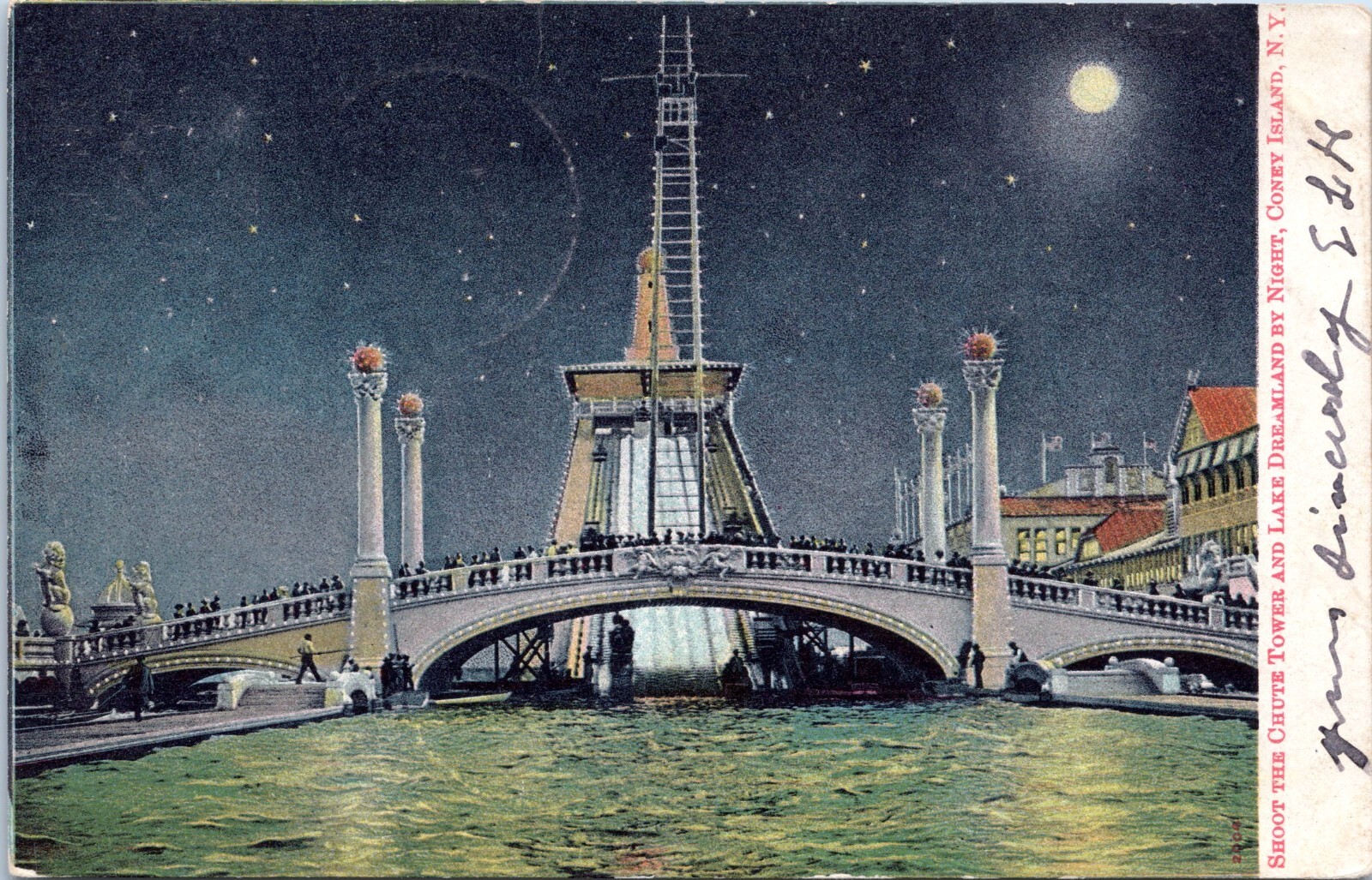 Shoot the Chutes, Lake Dreamland Night, Coney Island, New York - 1906 Postcard Shoot the Chutes, Lake Dreamland Night, Coney Island, New York - 1906 Postcard