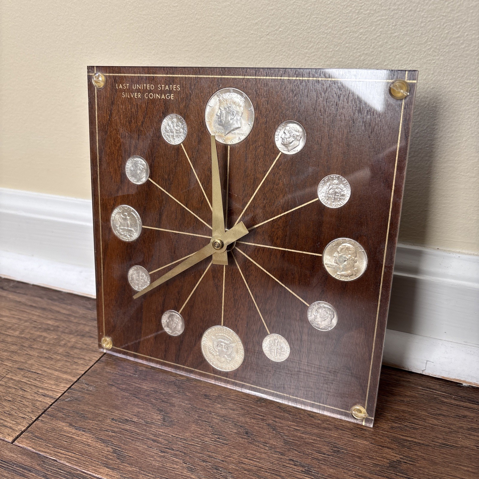 Marion Kay  1964 Last United States Silver Coinage Clock 72 Walnut MCM