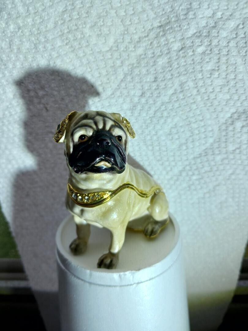Bejeweled  Pug Trinket Box with necklace