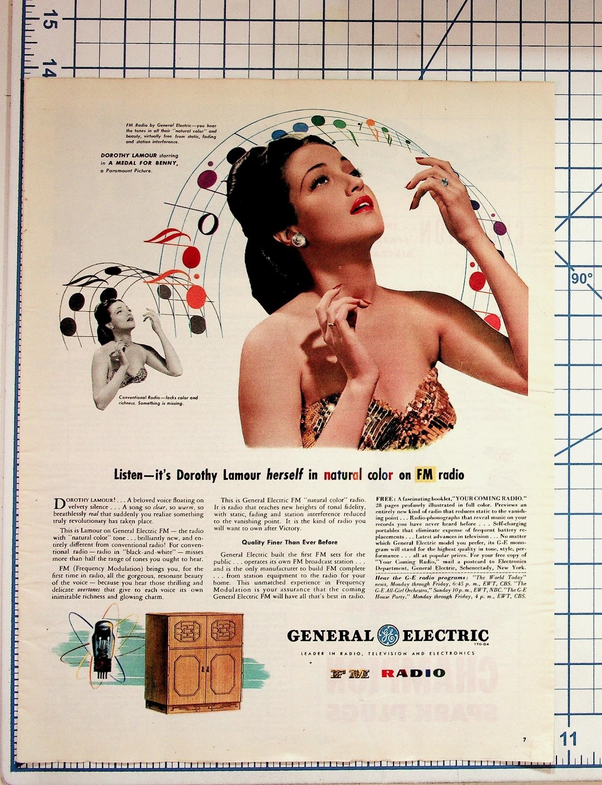 Dorothy Lamour General Electric FM Radio 1945 Vintage Magazine Ad Dorothy Lamour General Electric FM Radio 1945 Vintage Magazine Ad