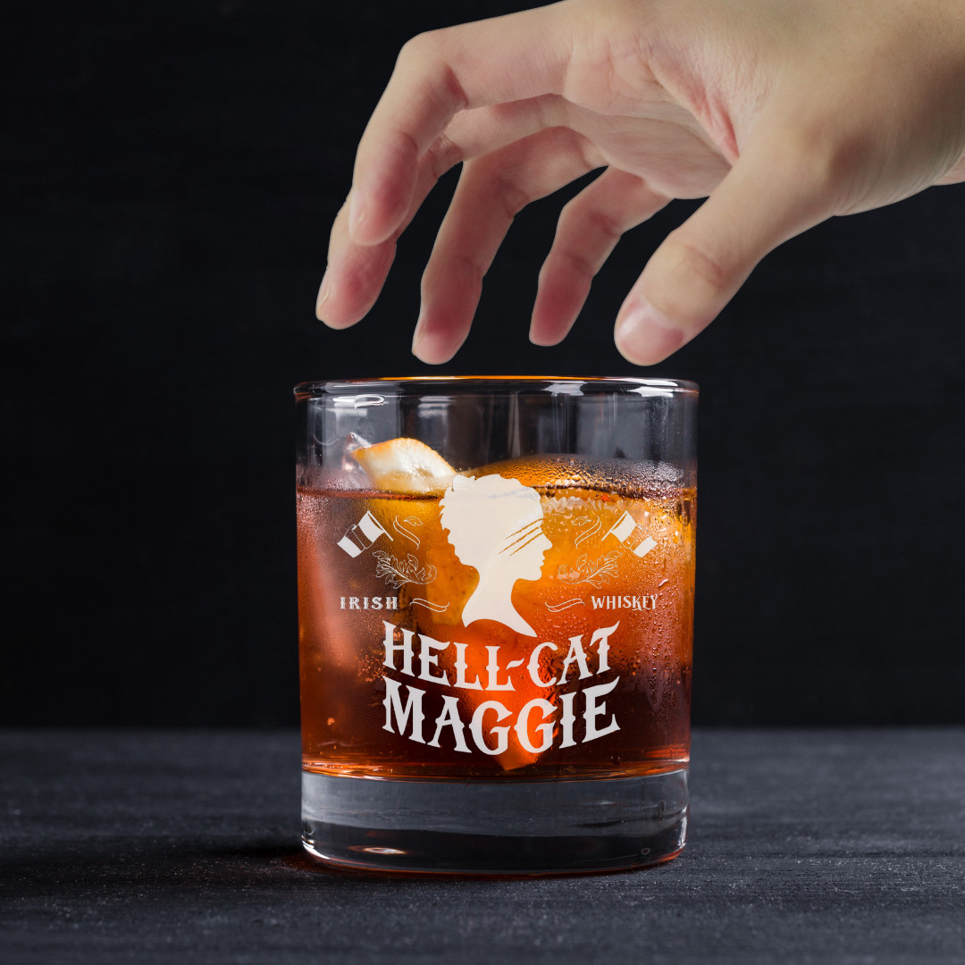 Custom Engraved Hell-Cat Maggie Whiskey Glass – 11 oz Standard Rocks Glass