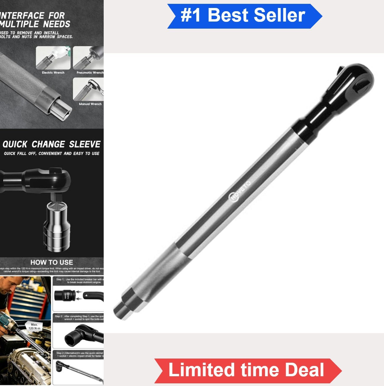 Offset Extension Wrench 1/2 Inch 120Nm 17 Inch CRMO Steel Ratchet Impact Ready