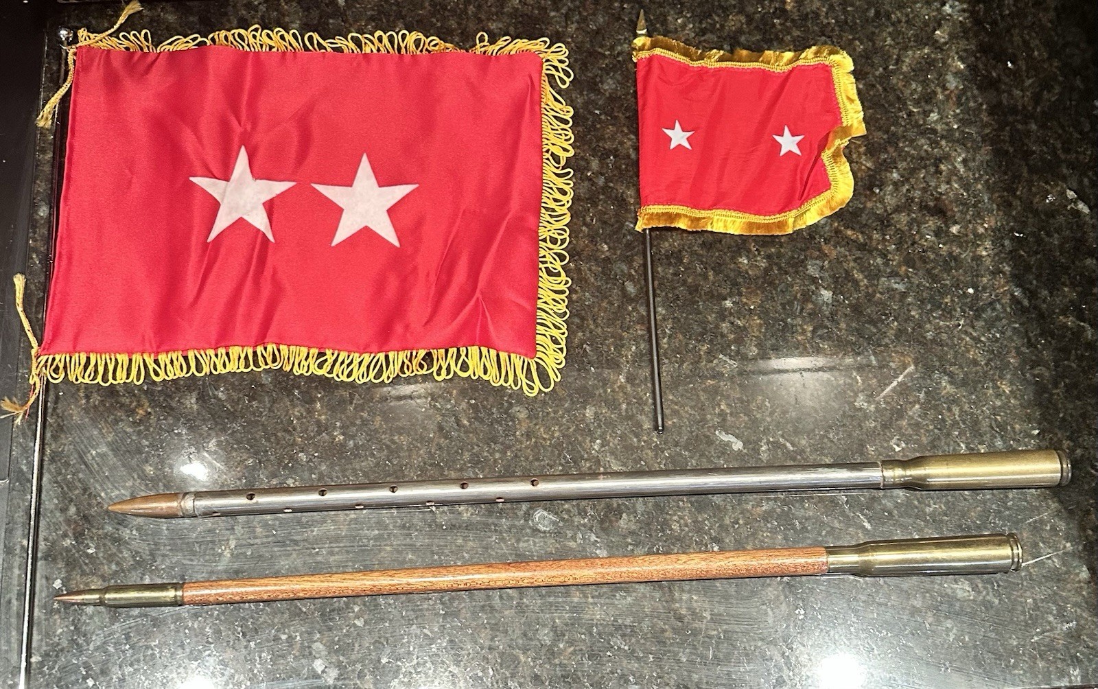 Identified Army Major General Swagger Sticks, 2 Star General Auto & Desk Flags Identified Army Major General Swagger Sticks, 2 Star General Auto & Desk Flags
