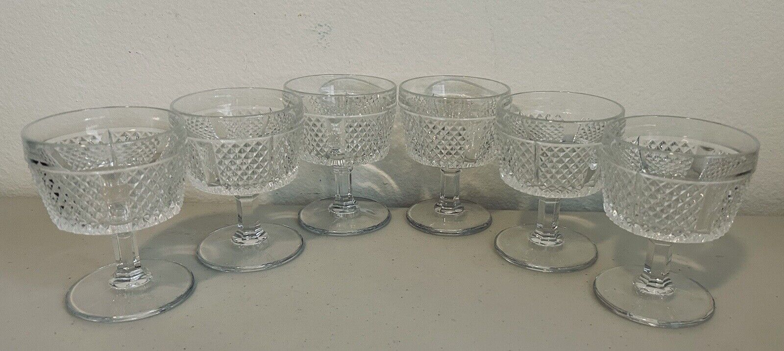 Fostoria Diamond Point Dessert Cups Glass Footed Champagne Sherbet Glasses