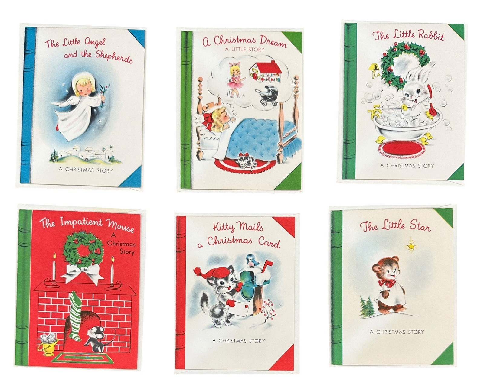 VTG Norcross A Christmas Story Card Series Lot 6 Angel Mouse Rabbit Kitten Child