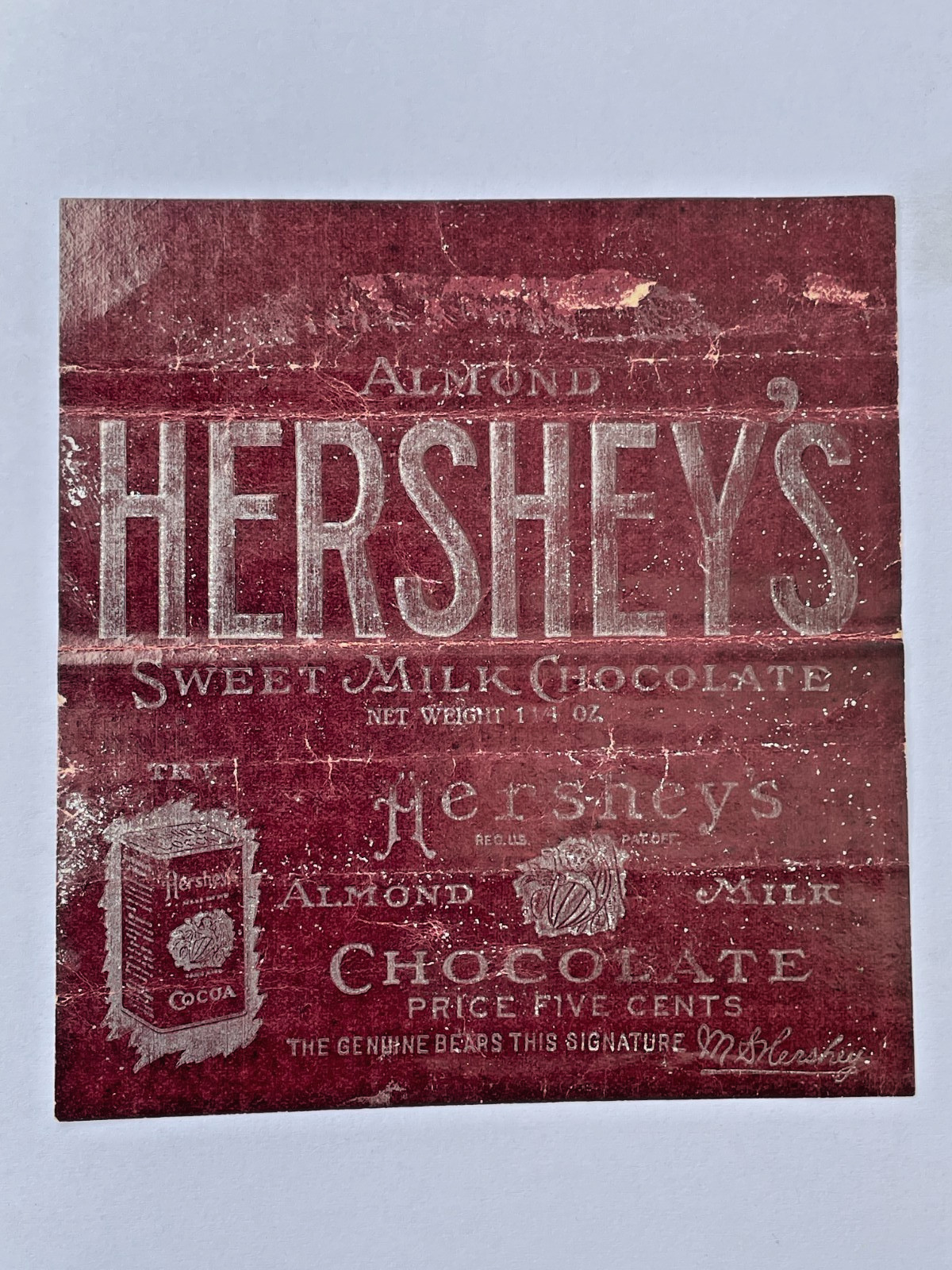 1912 - 1926 Vintage Hershey's Candy Bar  Wrapper 1 1/4 oz Label 5 Cents - Rare -