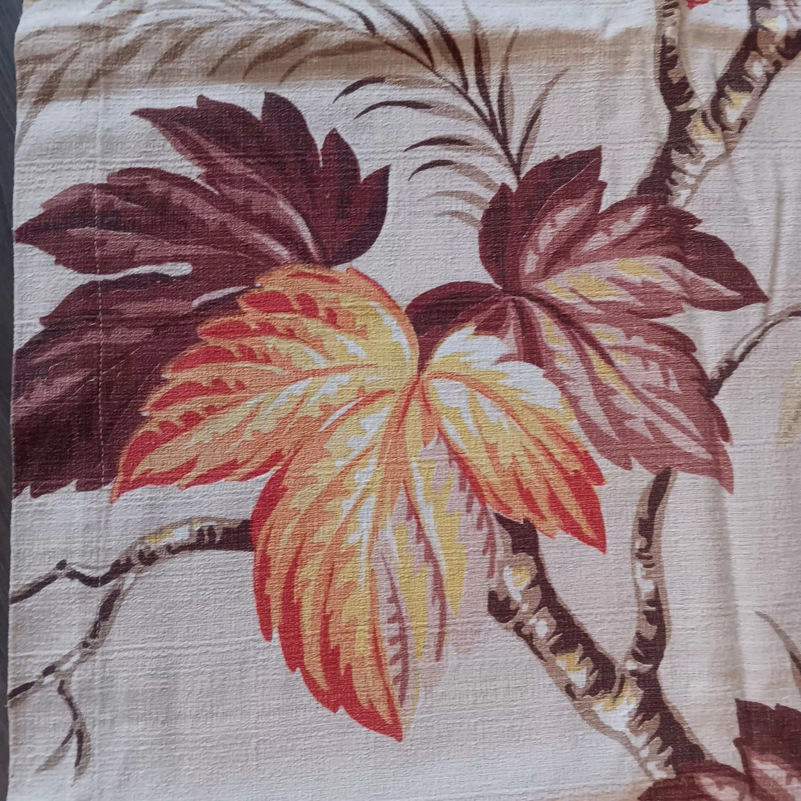 Barkcloth Vintage Fabric Drape Curtain Fall Leaves 41 x 82 Brown Yellow Orange Barkcloth Vintage Fabric Drape Curtain Fall Leaves 41 x 82 Brown Yellow Orange