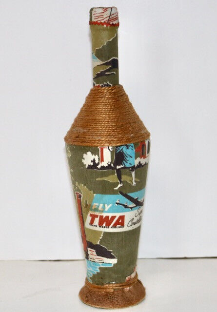 Trans World Airlines TWA vintage material coated and burlap twine bottle