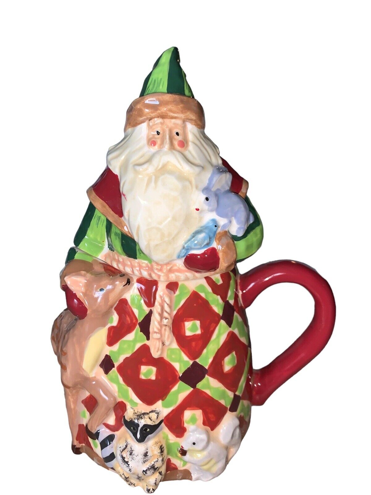 Jim Shore Santa Woodland Covered Ceramic Mug Cup With Lid Christmas Holiday
