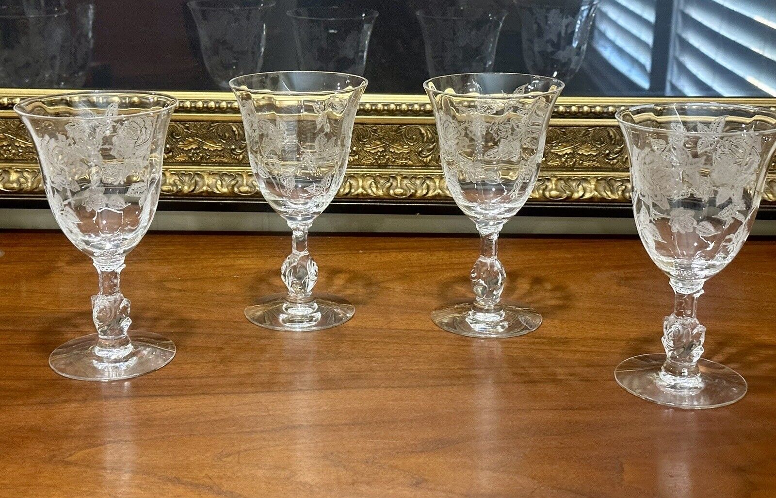 Heisey Rose Crystal Water Glasses, Set of 4