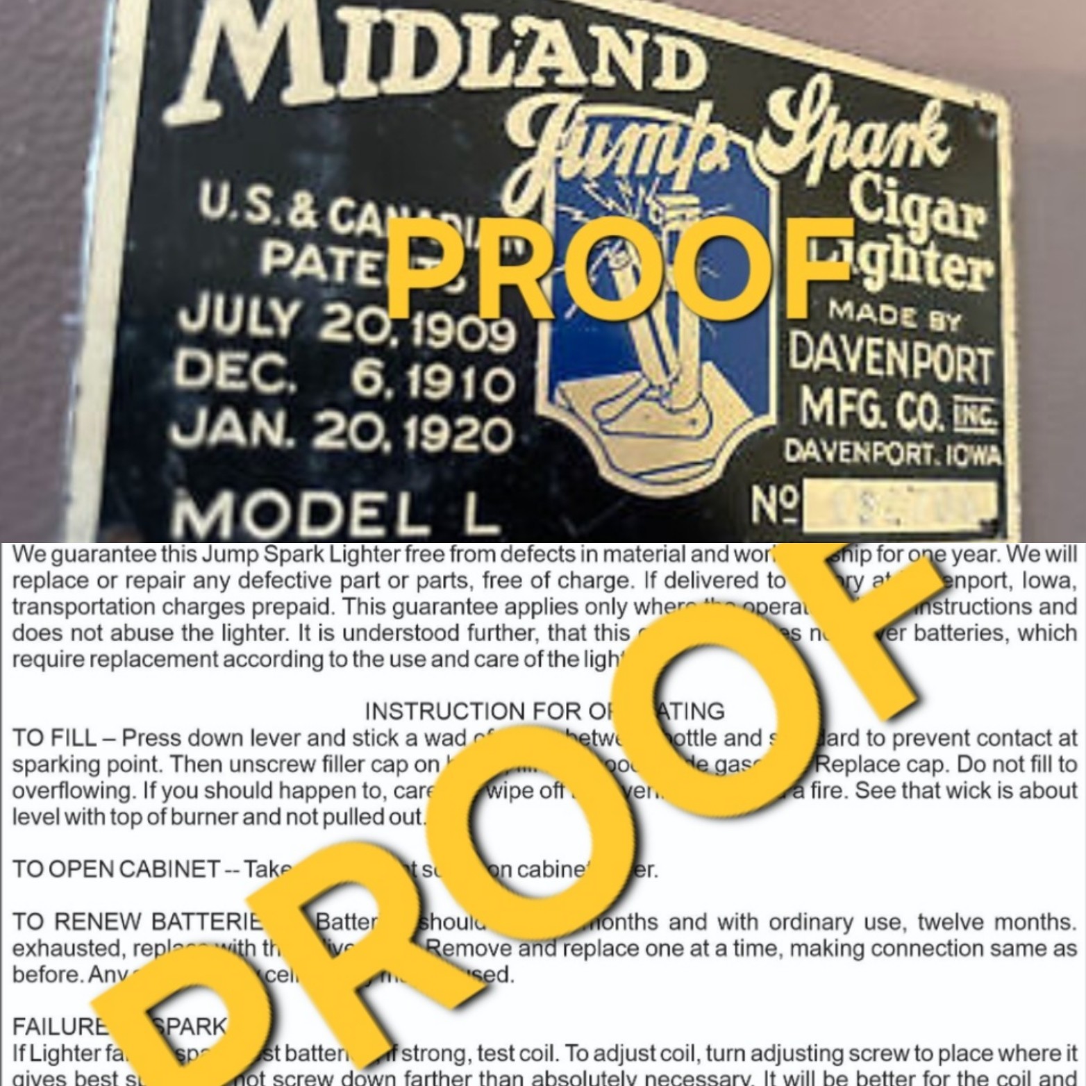 Midland Jump Spark Cigar Lighter metal plaque and Paper Label reproductions