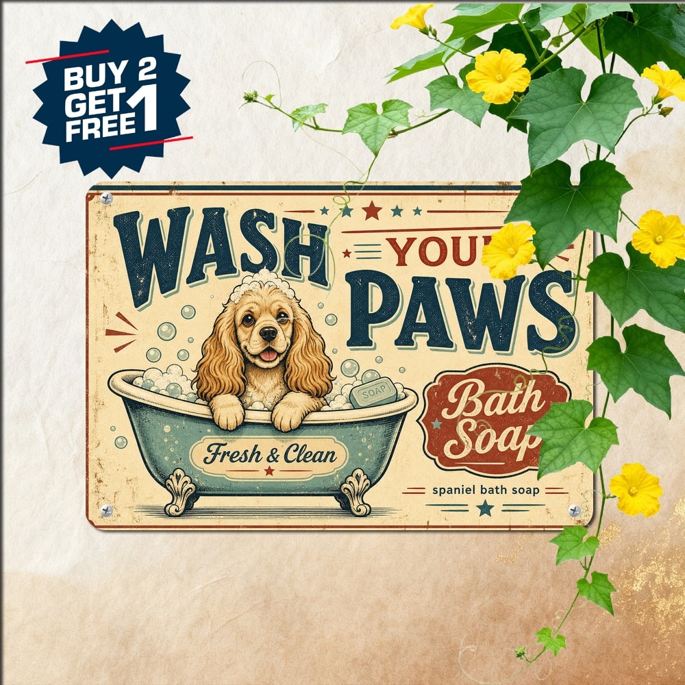 American Cocker Spaniel Dog Soap Sign Wash Your Paws Bathroom Metal Plaque