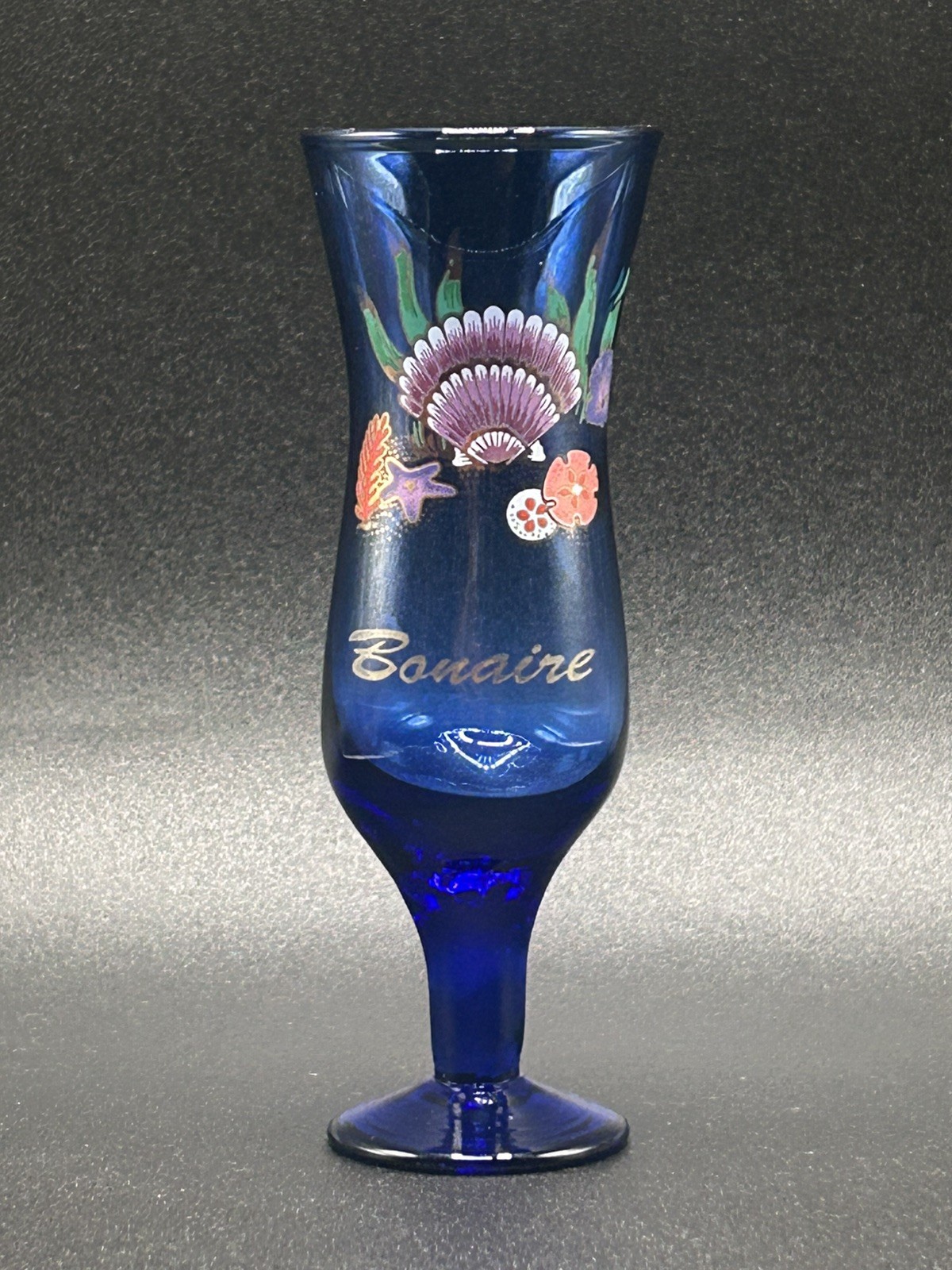 Vintage Cobalt Blue Hurricane Style Shot Glass  Bonaire Souvenir 