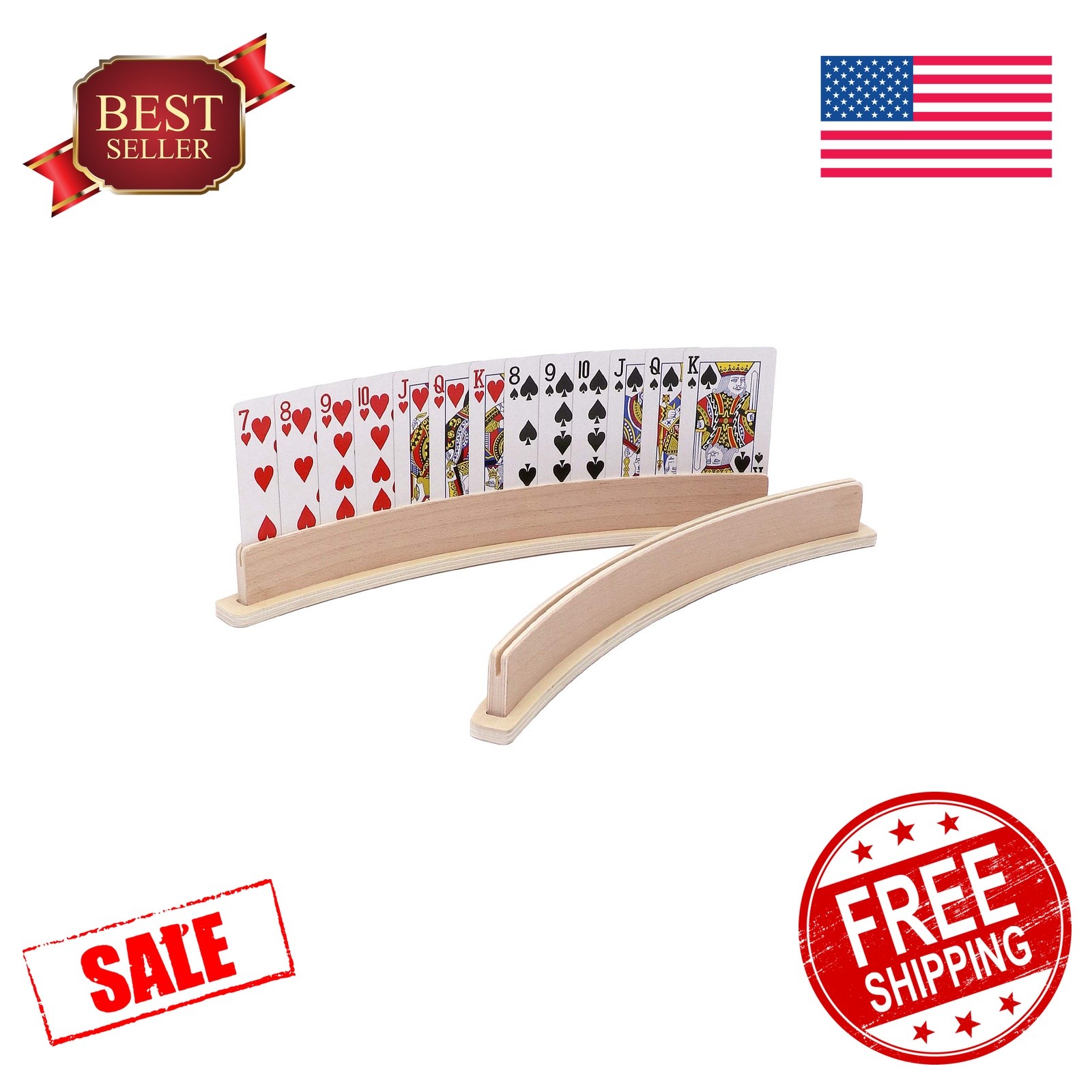 Exqline Wood Curved Playing Card Holder Set of 4