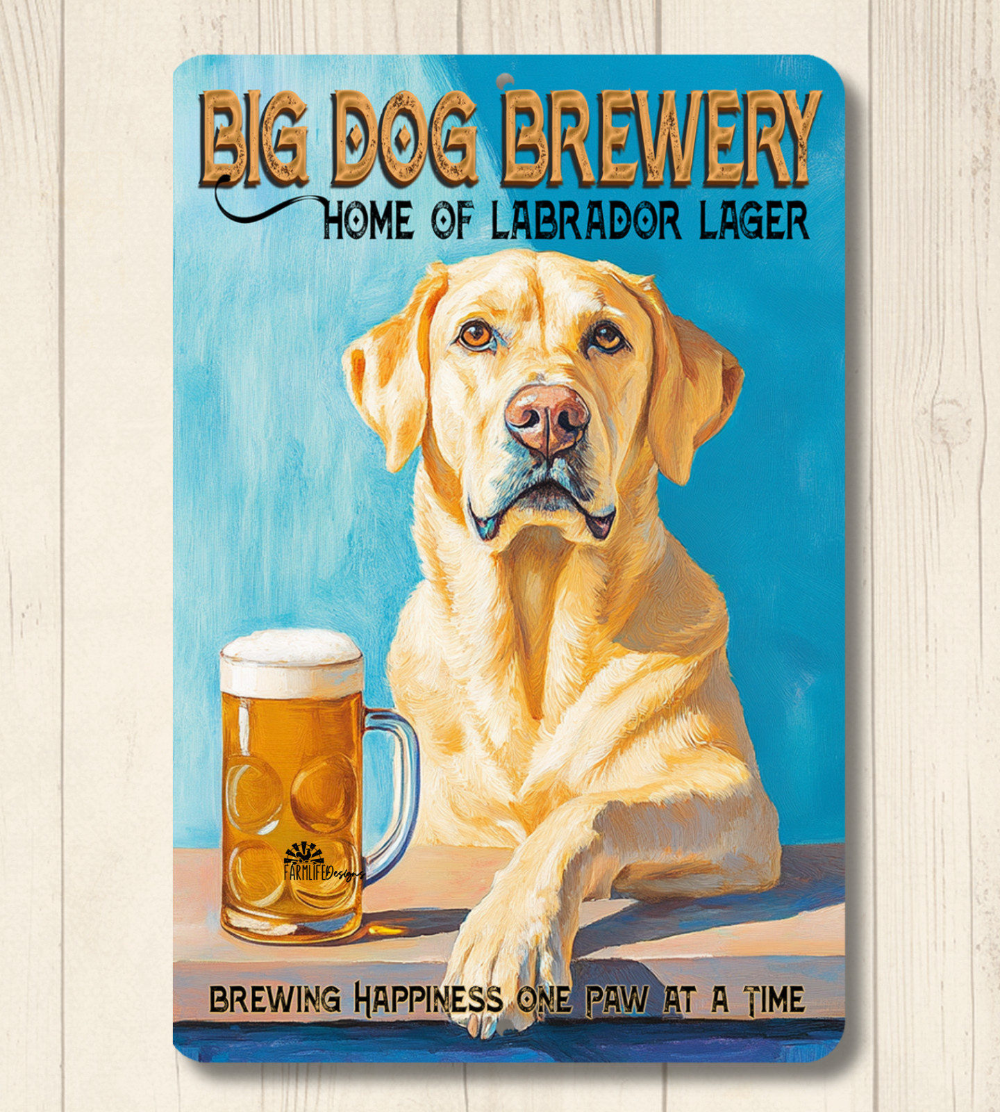Yellow Lab Beer Sign Funny Big Dog Brewery Metal Decor Man Cave Labrador Gift