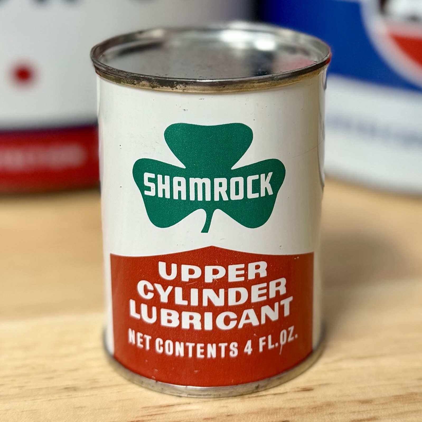 Vintage NOS Shamrock Upper Cylinder Lubricant Oil Can 4oz FULL