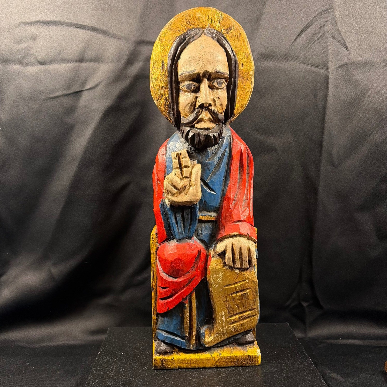 Vintage Hand Carved Wood Santo Figure Hand Painted Religious Folk Art 15\