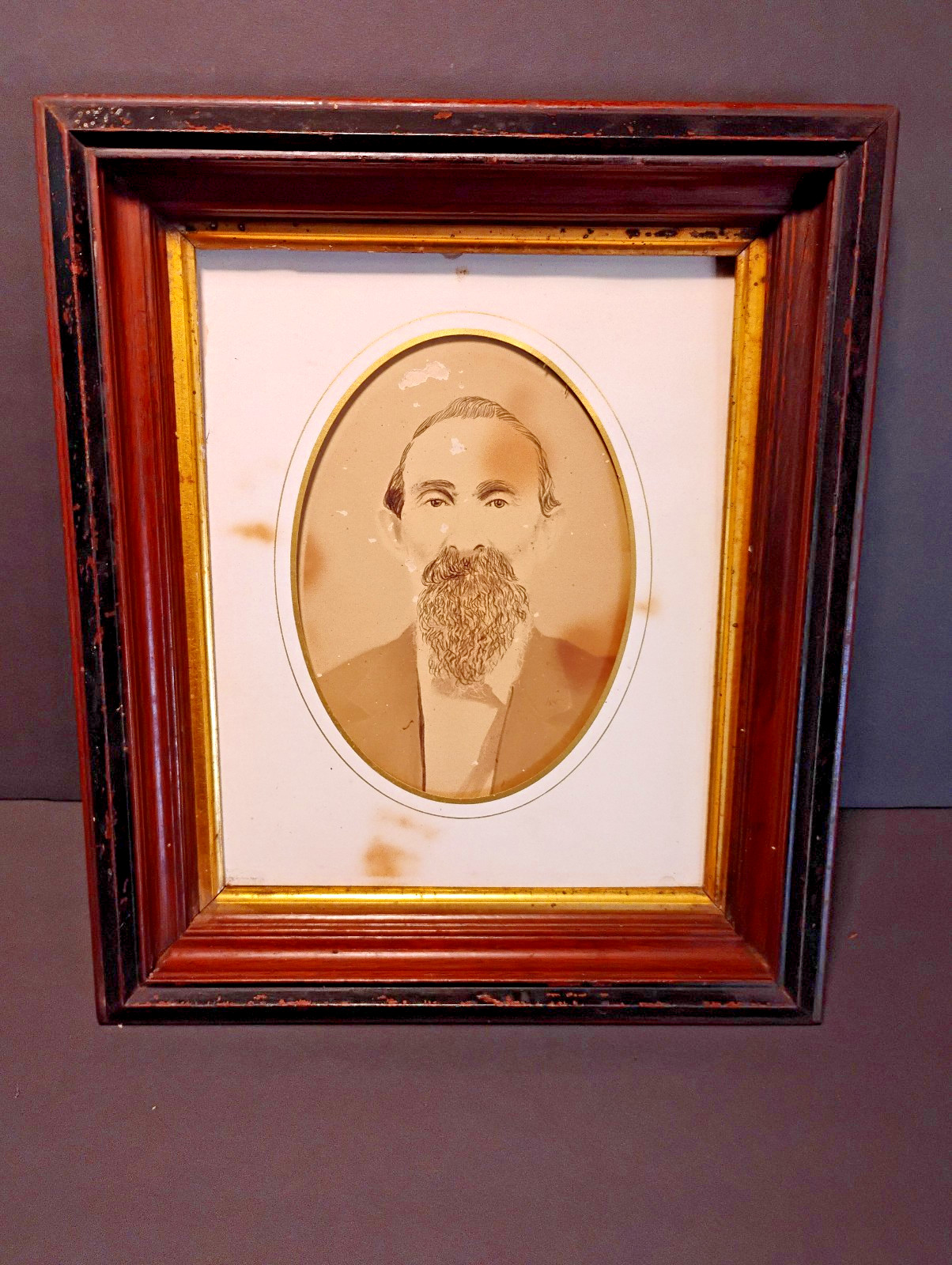 Antique Walnut Deep Well Frame Ebony Walnut and Gilt