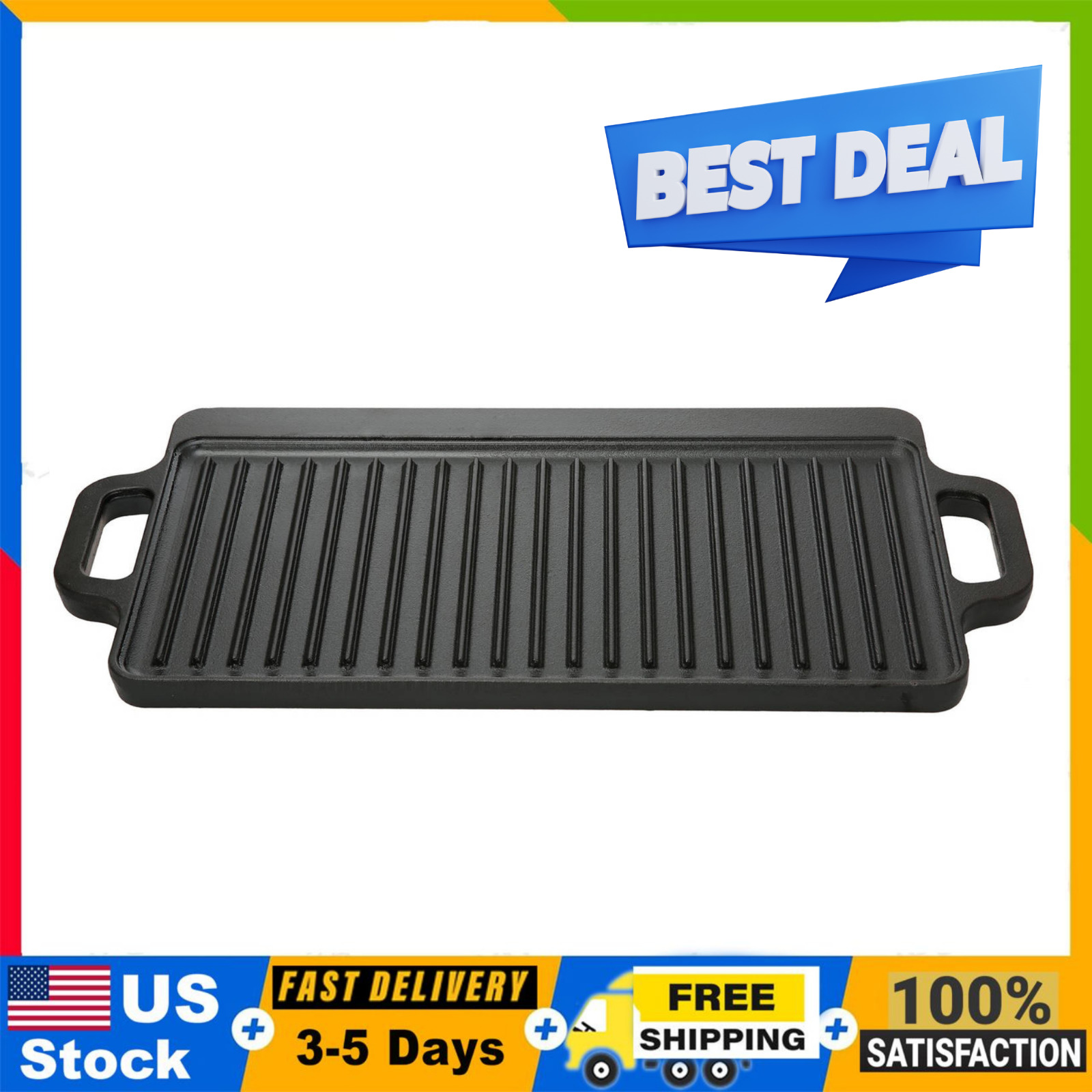 9 in Cast Iron Griddle (Reversible, 16.5 x 9 in), Black, NEW, 