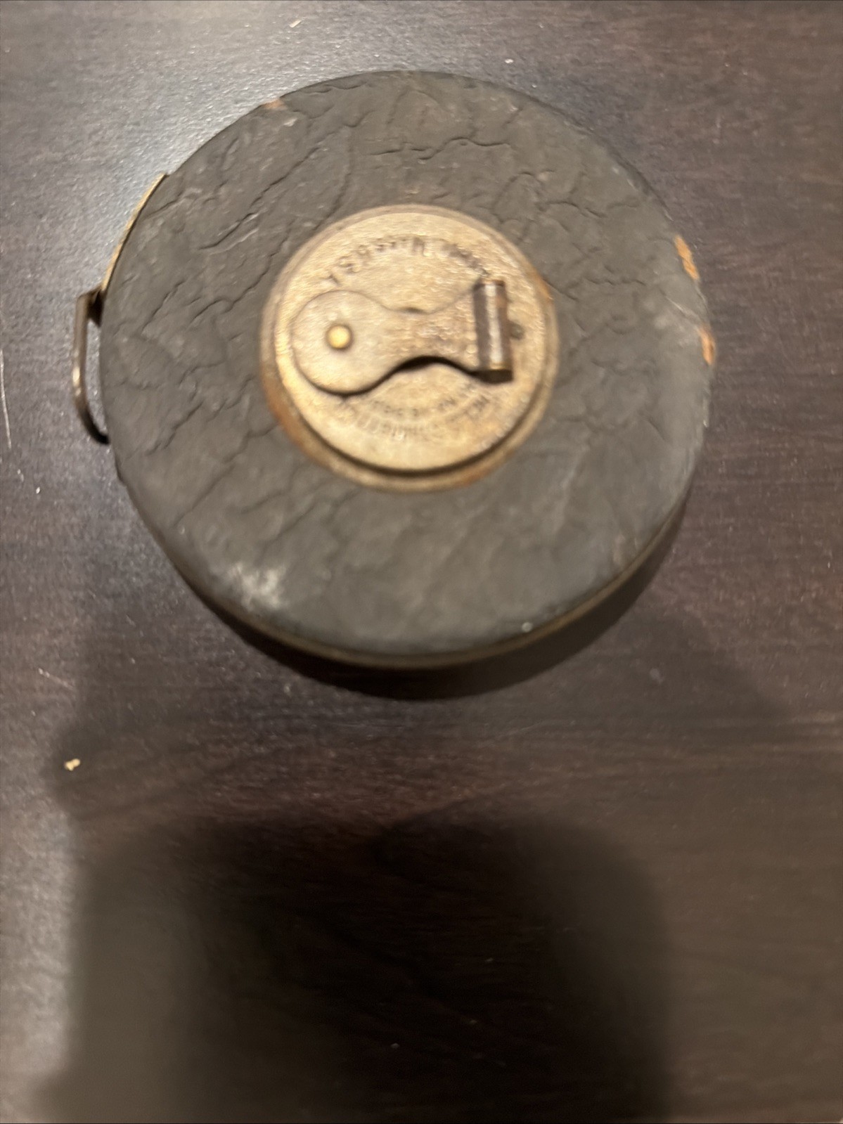 Vintage L.S. Starrett Hand Crank Measuring Tape Reel Leather Covered USA As Is