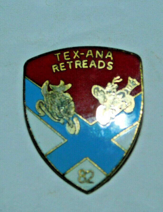NEAT OLDER BIKERS PIN WITH TEX-ANA RETREADS 82 ON THE FRONT MOTORCYCLE CLUB