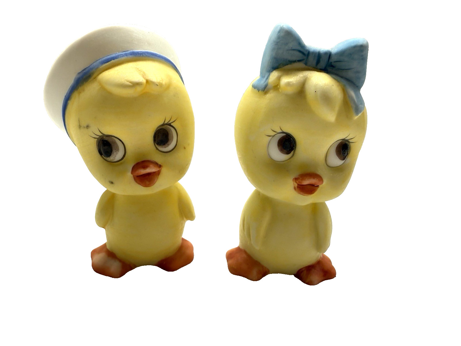 Lefton Anthropomorphic Baby Bird Salt & Pepper Shaker Sailor Hat Bow Vintage #27