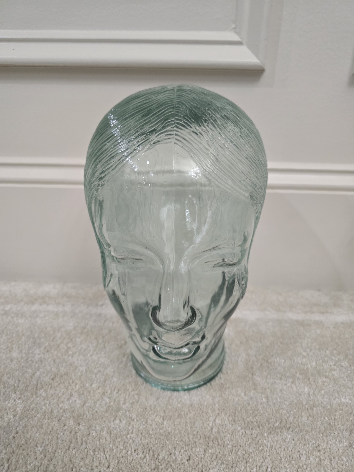 Vintage Clear Glass Mannequin Head with Hair Store Countertop Display Vintage Clear Glass Mannequin Head with Hair Store Countertop Display