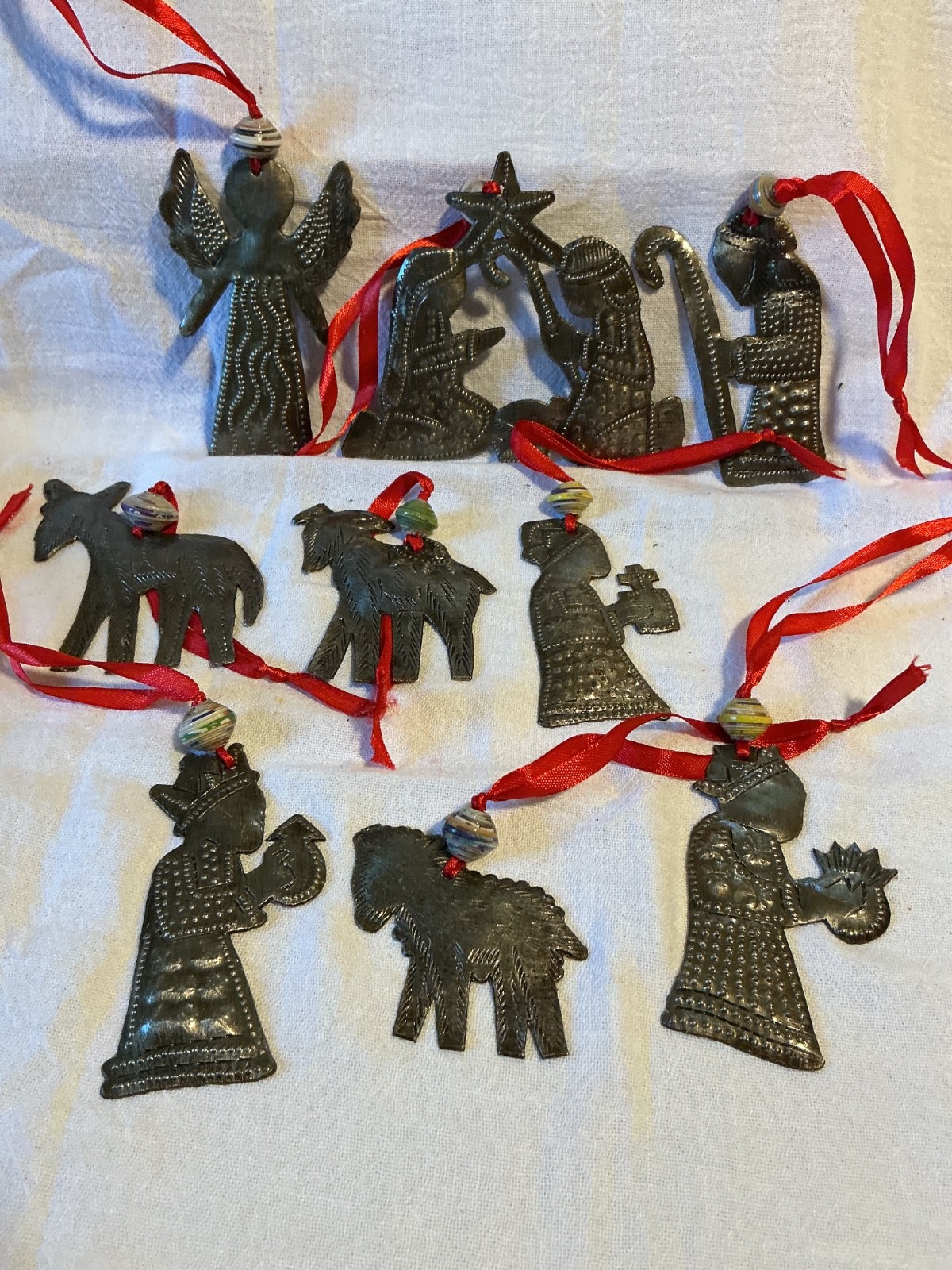 9 PCS Handmade NATIVITY Christmas Ornaments~ Recycled Metal Art~Haiti
