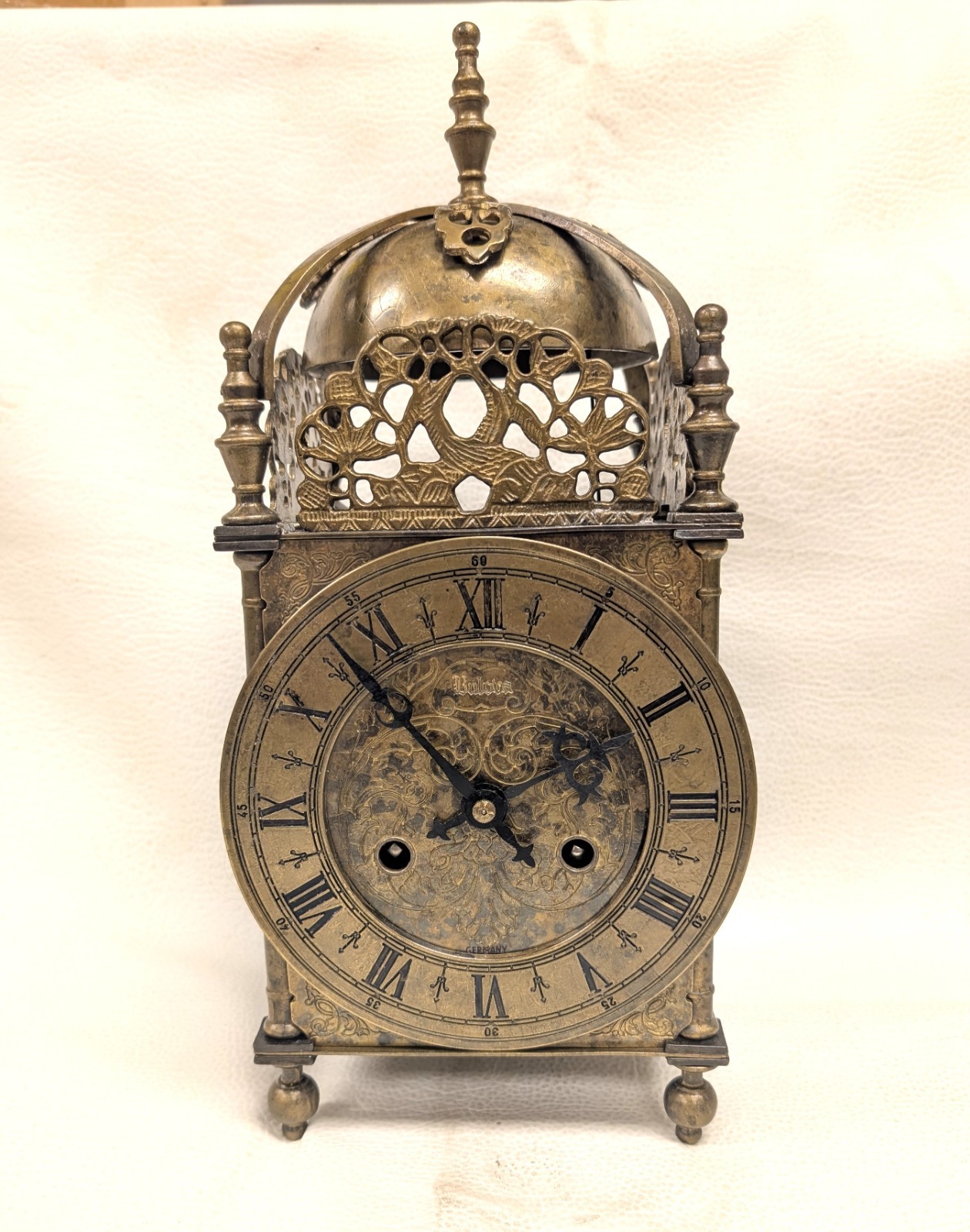 Bulova Carriage Mantle Lantern Clock Brass Antique - Running - JR317