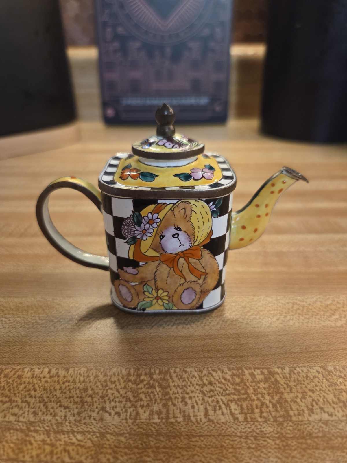 Kelvin Chen Miniature Teapot No 688 Teddy Bear Bonnet 1999 Vintage Enamel Copper