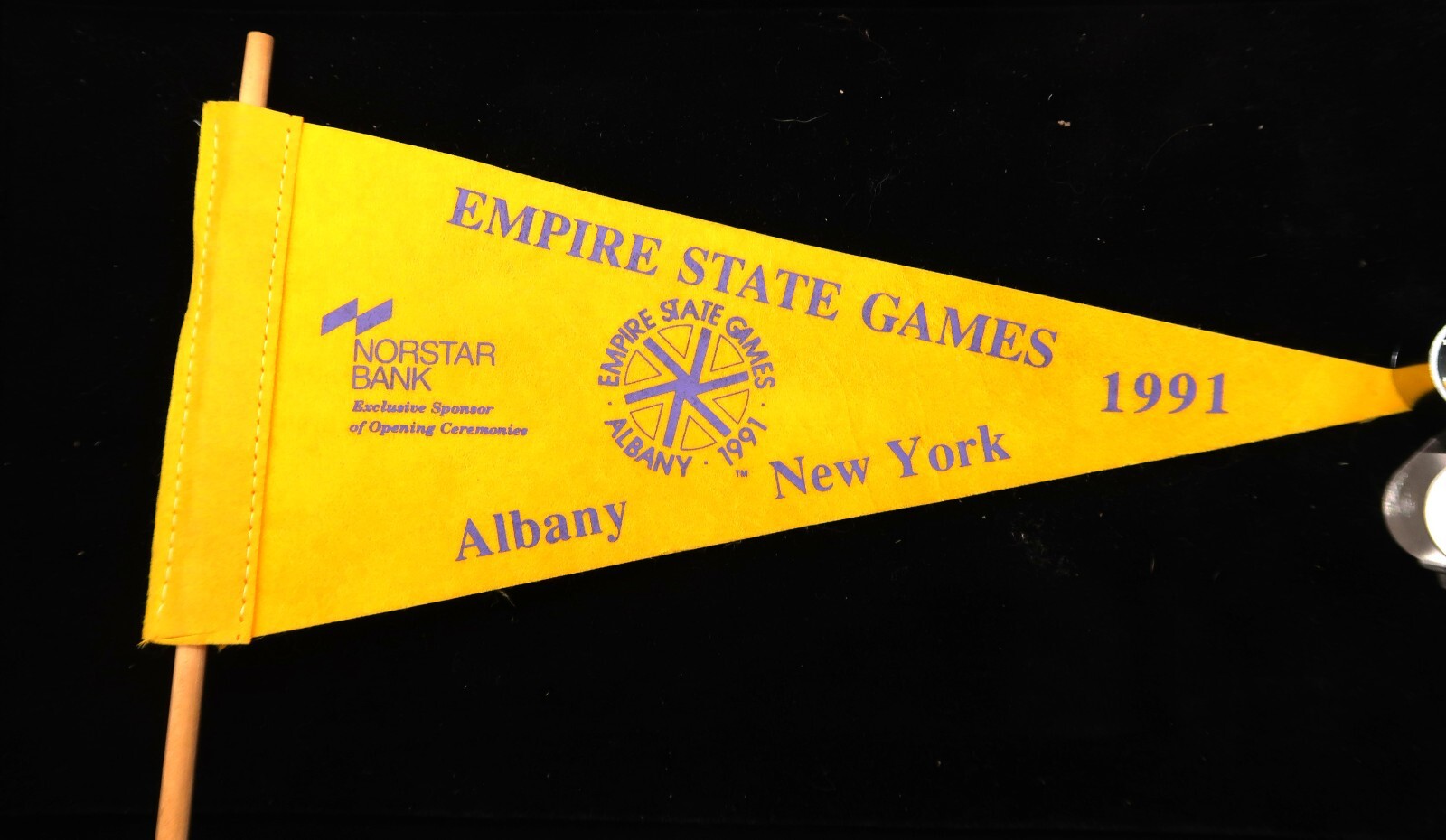 Vtg Albany NY Empire State Games 1991 Souvenir Pennant Flag Rare NOS