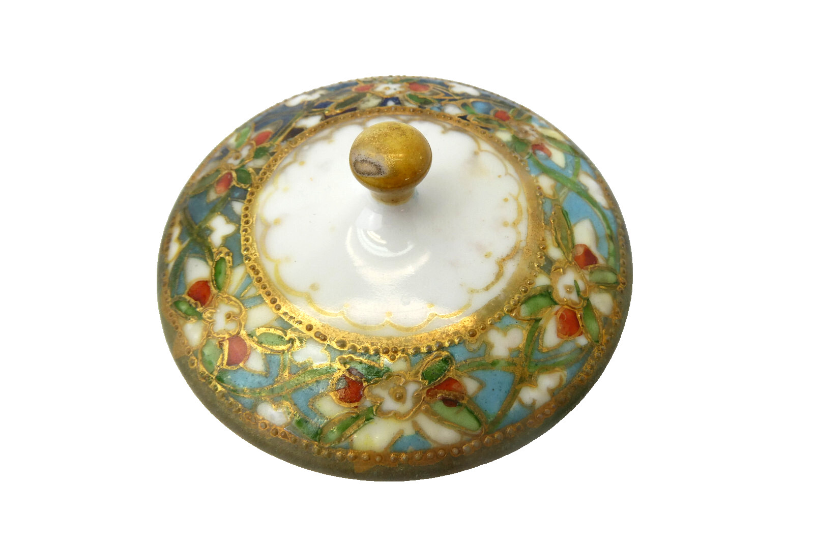 Small Hand Painted Porcelain Top Cloisonne Pattern Chinese Sugar Bowl Lid
