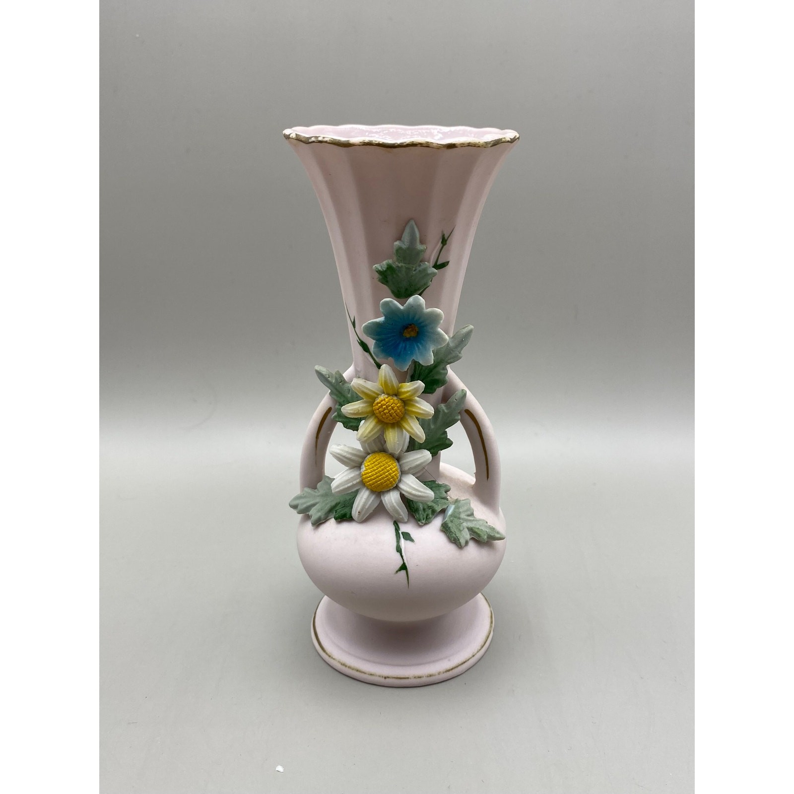 Vintage Norcrest Fine China 6” Bud Vase With Raised Flowers Made In Japan 2782
