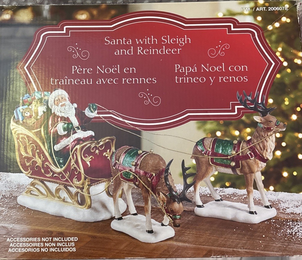 Costco Santa with Sleigh and Reindeer Holiday Christmas Decor Resin