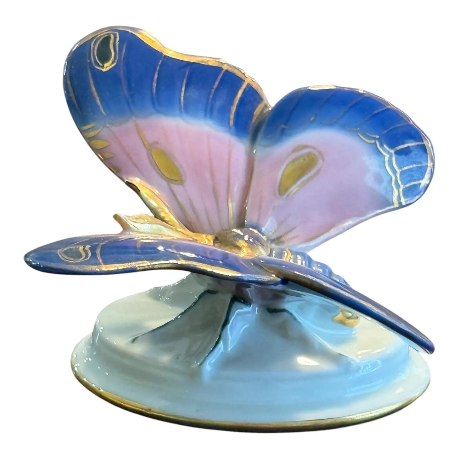 Vintage Aelteste Volkstedter Porcelain Butterfly Figurine: Hand Painted Blue