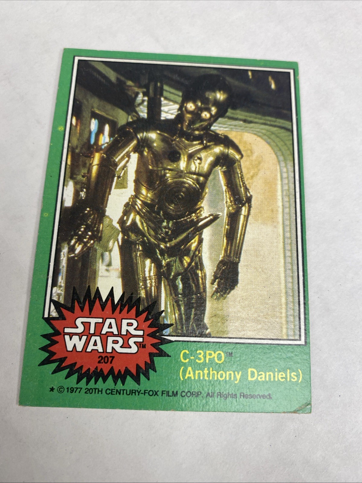 1977 Topps Star Wars Green Series #207 C-3PO Trading Card (Goldenrod) Error RARE