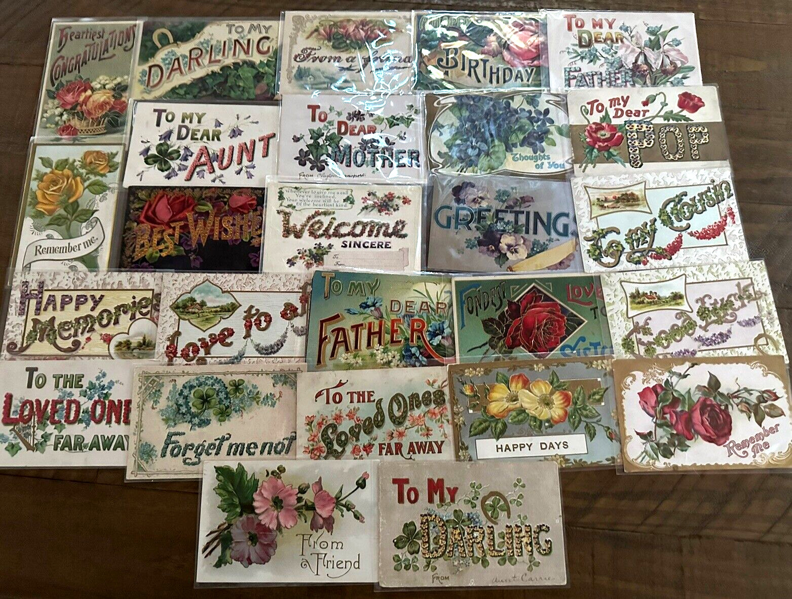 Lot of 26 Words~To Family~Sentiments~Large Letter 1910 Greetings~Postcards-k510