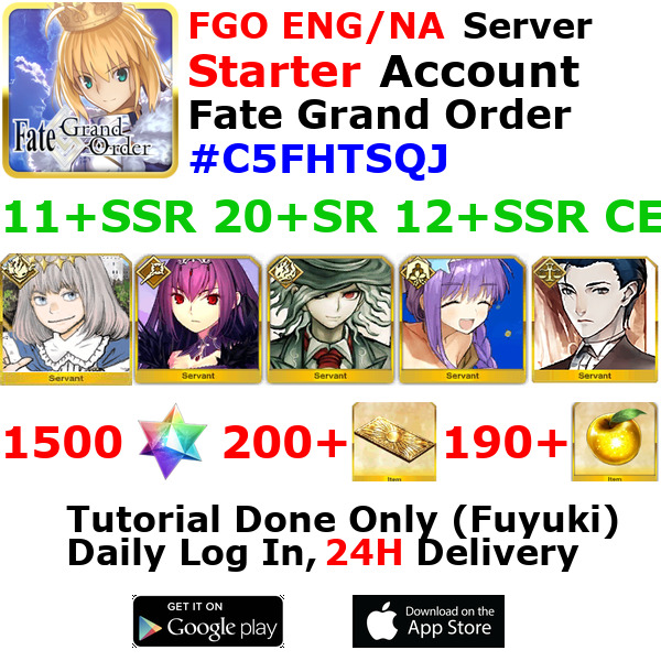 [ENG/NA][INST] FGO / Fate Grand Order Starter Account 11+SSR 200+Tix 1500+SQ #C5