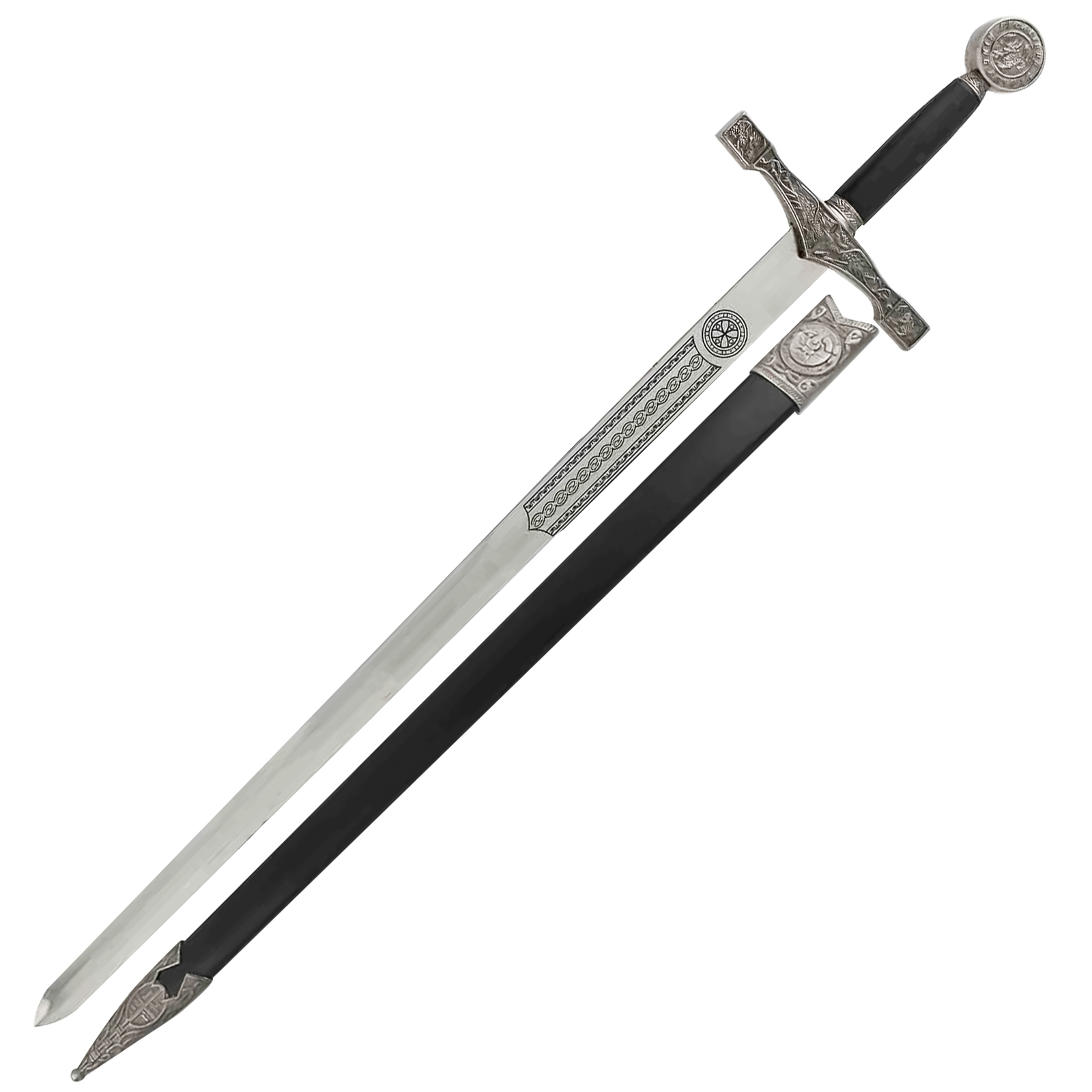 King Arthur Excalibur Longsword - Replica Medieval Knights Sword Silver King Arthur Excalibur Longsword - Replica Medieval Knights Sword Silver