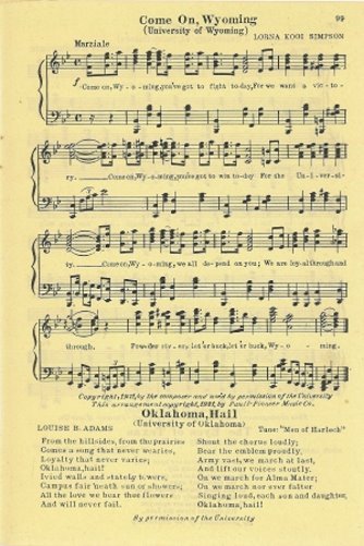 UNIVERSITY OF WYOMING Vintage Song Sheet c 1931 \