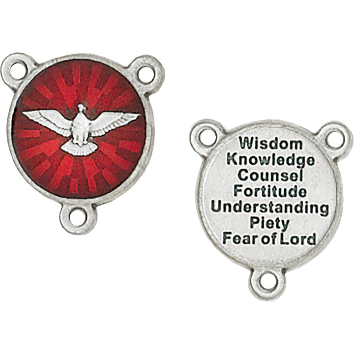 Holy Spirit + 7 Gifts of the Holy Spirit - Silver tone + Red Enamel Centerpiece