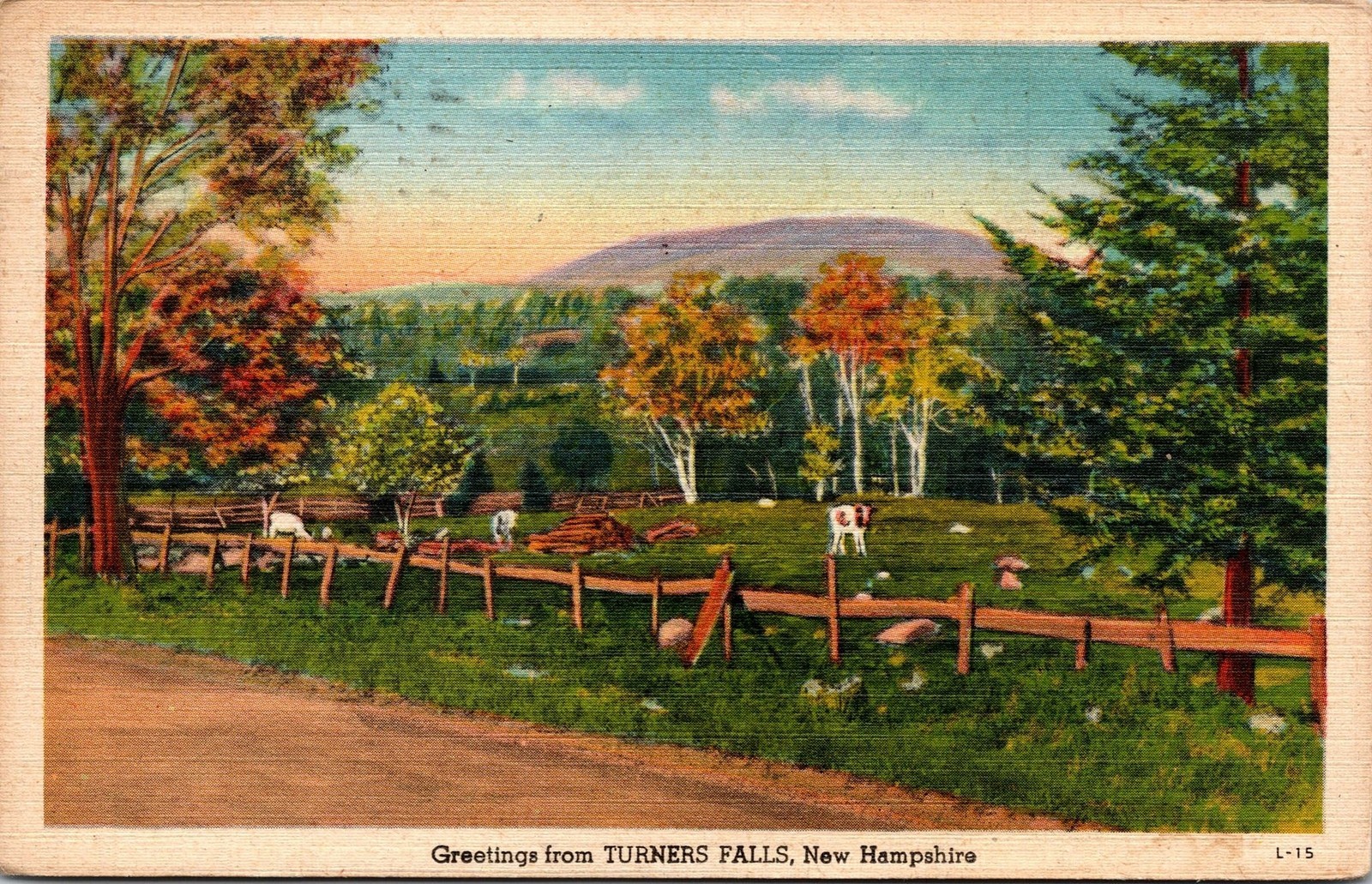 Turners Falls NH Country Scene Postcard used 1945