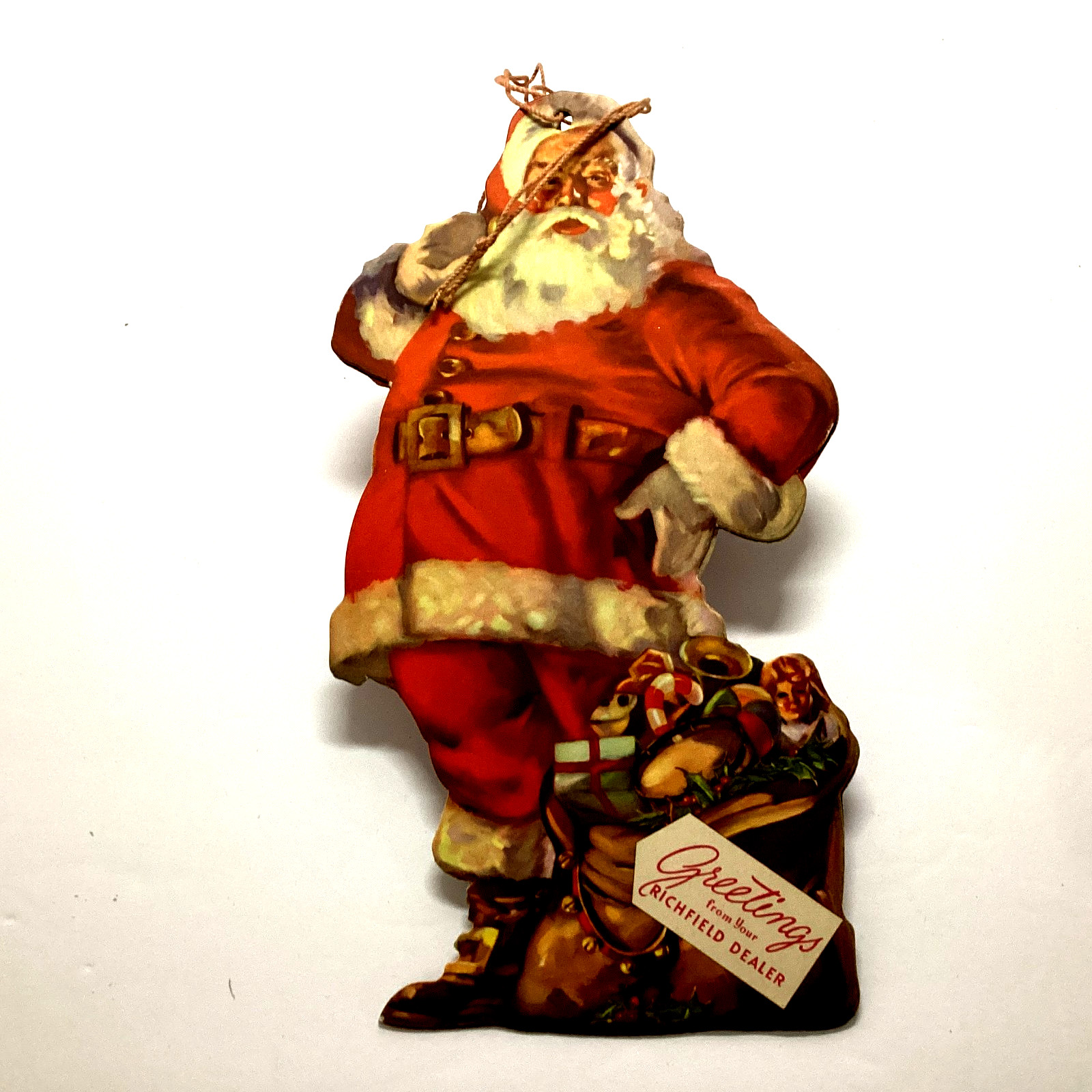 NOS 1940s-1950s RICHFIELD DEALER CHRISTMAS ADVERTISING HANGING SANTA CARD PROMO NOS 1940s-1950s RICHFIELD DEALER CHRISTMAS ADVERTISING HANGING SANTA CARD PROMO