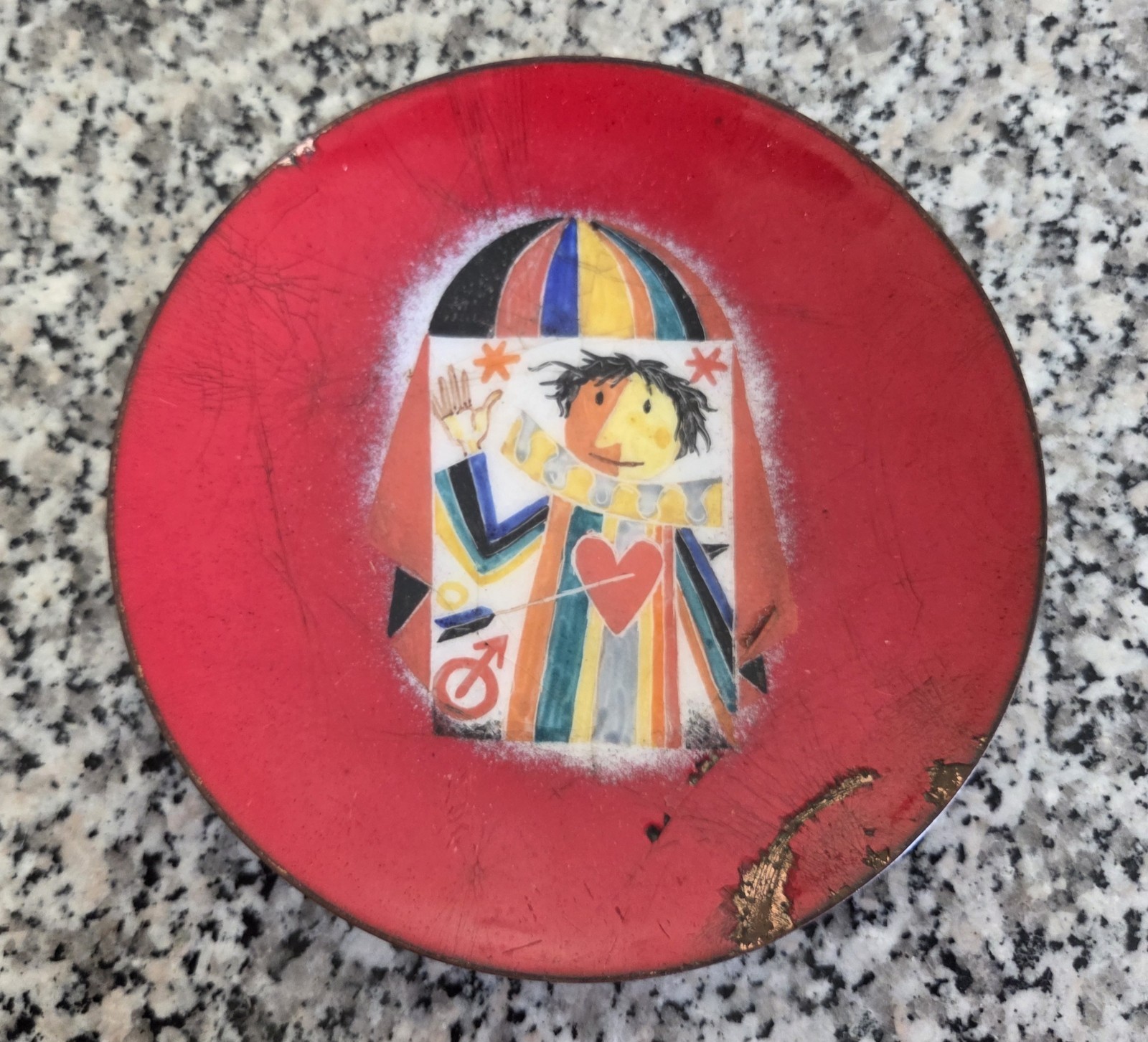 Vintage Franz Bergmann I. Magnin Enamel Plate Damaged