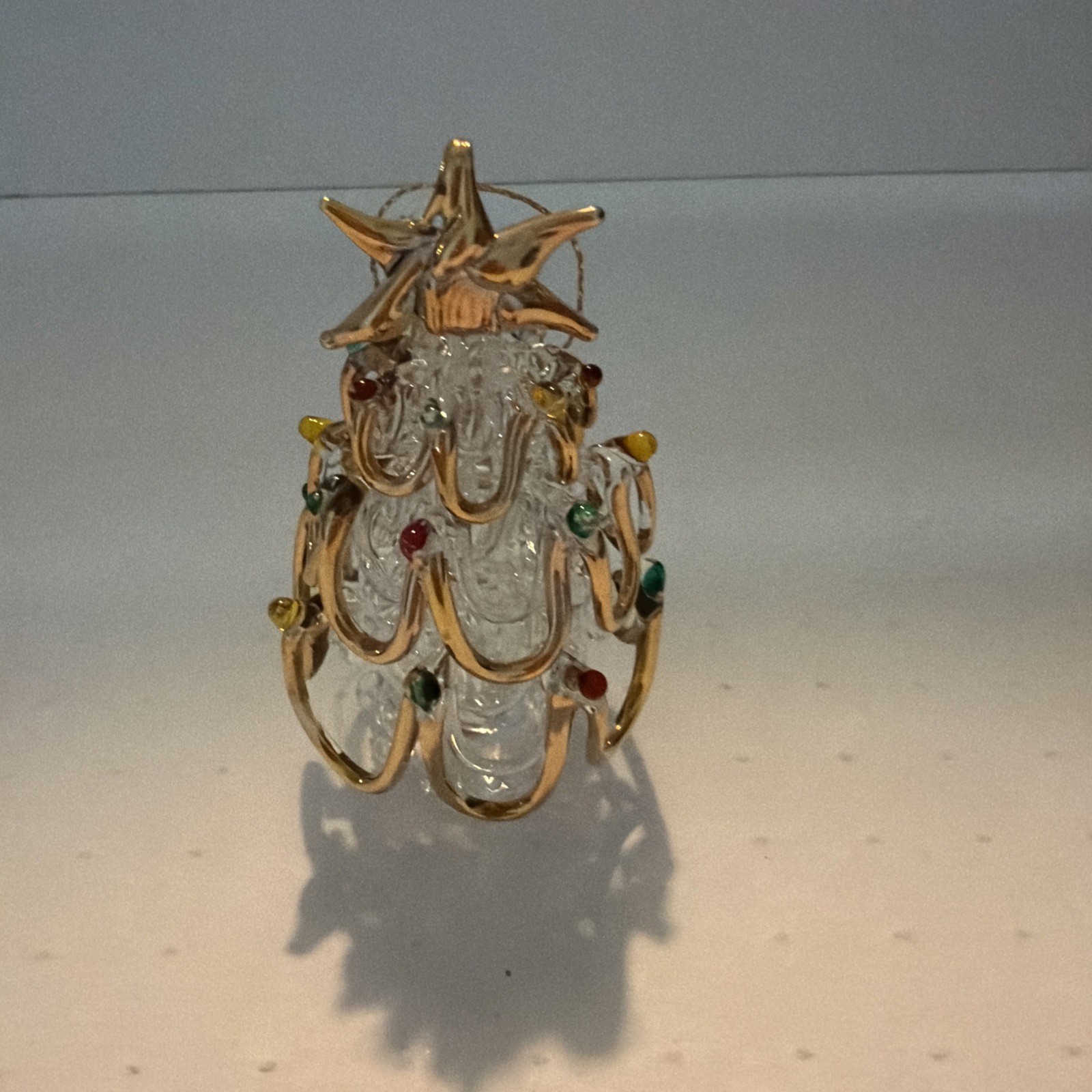 Vintage 1990s Carlton Cards Spun Glass Christmas Tree With 24k Gold Accents EC