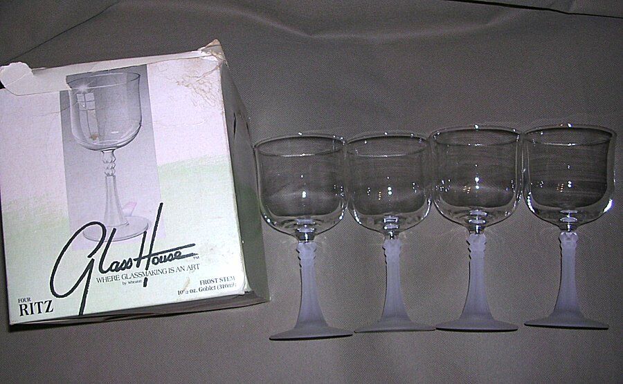 4 Ritz Frost Stem 10.5oz Wine Goblets Wheaton Fine Glass House w/ Box FS7211PH