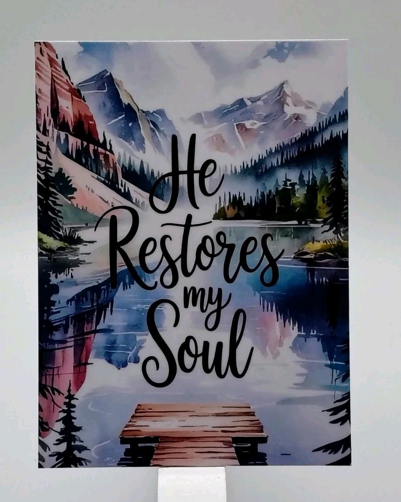 HE RESTORES MY SOUL Christian Scripture Prayer Holy Bible Card 