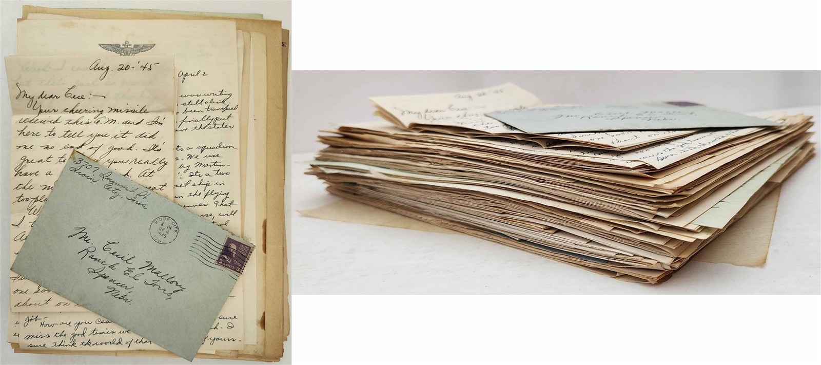 1930-40s vintage CECIL MALLORY spencer ne OIL LEASE FAMILY LETTERS archive WWII
